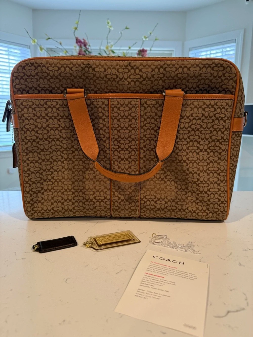 Coach Tan and Brown Signature Canvas Laptop Briefcase